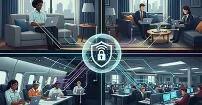 photo illustration showing computer users accessing data from different locations