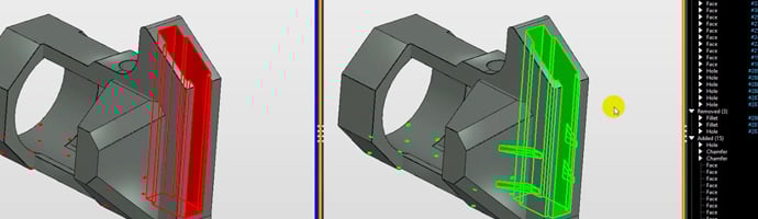 inset from the user interface of Kubotek Kosmos Validate model-based definition (MBD) utility showing the precise comparison of two 3D CAD models