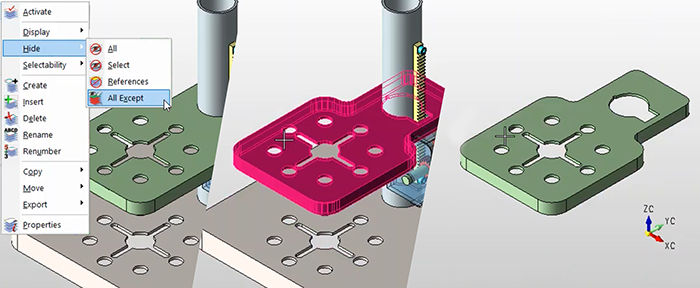 inset from KeyCreator 2026 CAD user interface showing the newly added Hide All Except function