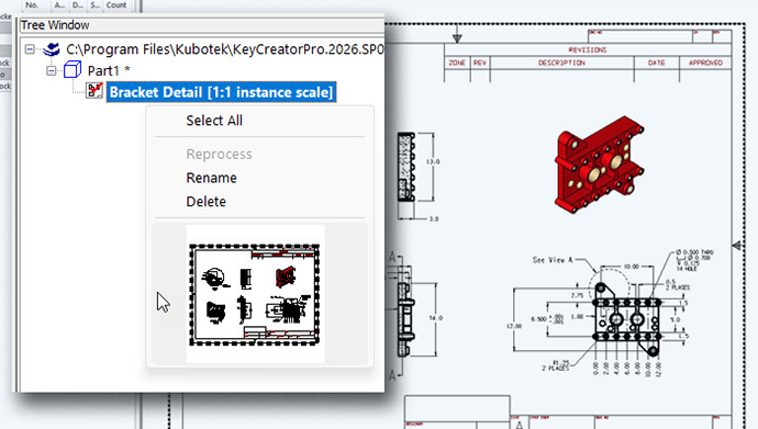 inset from KeyCreator 2026 CAD user interface showing the newly added preview image within a context menu