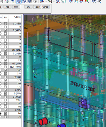 detail of injection mold design created in KeyCreator by Basilius, Inc.