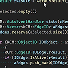 inset image showing a partial segment of source code from the KCM scripting language with which the Kubotek Kosmos 3D Framework is written