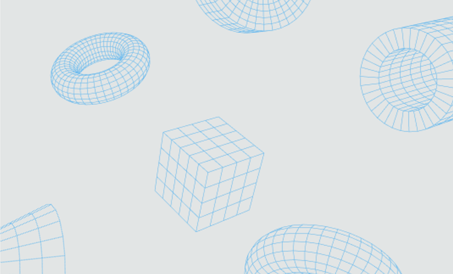 photo illustration showing different 3D geometric wireframes