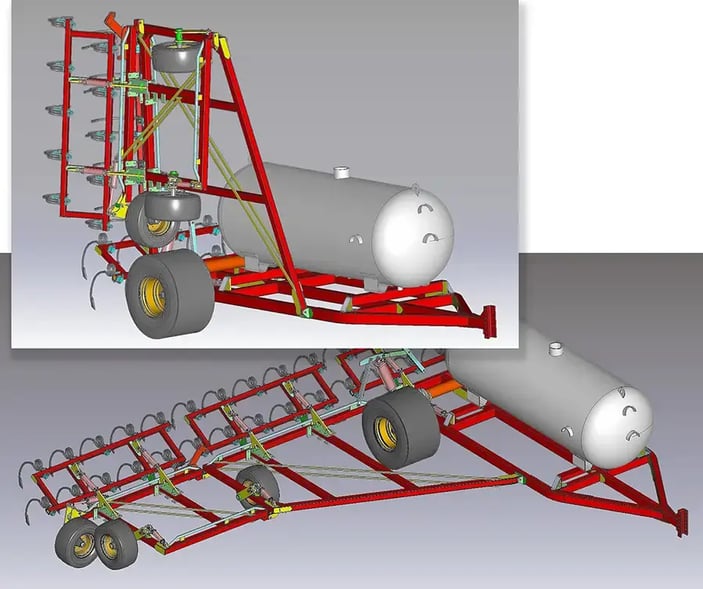 montage of CAD renderings of the McGregor Ripper Shredder ag-business equipment, designed in KeyCreator CAD